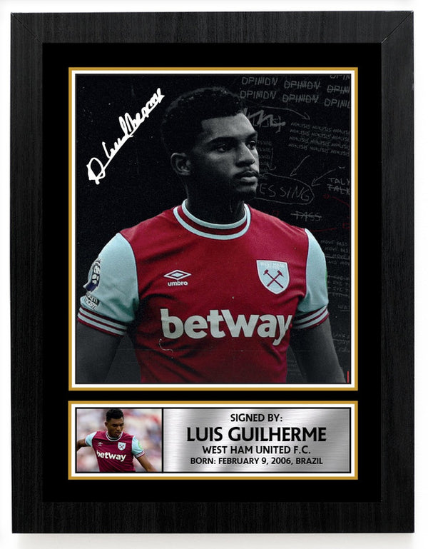 Luis Guilherme Printed Signature Poster Print – West Ham United F.C. – Brazil Wonderkid – Gift for Fans & Collectors