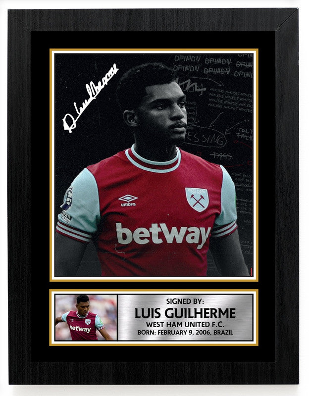 Luis Guilherme Signed Autograph Poster Print – West Ham United F.C. – Brazil Wonderkid Collectible – Gift for Fans & Collectors