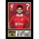 Luis Díaz Signed Autographed Portrait Poster Print – Liverpool F.C. & Colombia National Team – No. 7 Home Kit Football Memorabilia Wall Art