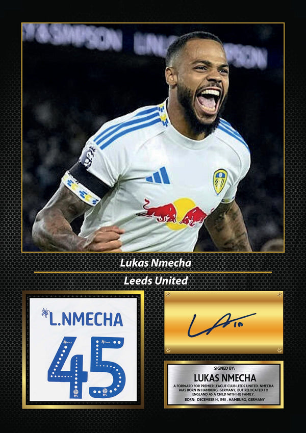 Lukas Nmecha Printed Signature Football Wall Art – Framed Display with Leeds United Tribute – Collector’s Gift for Fans