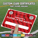 Personalised Football Club Certificates - Manager's Player Of The Match Custom Design (9 Colours)