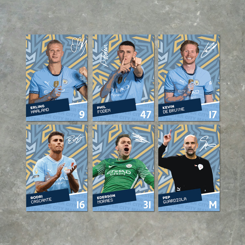 Manchester City Players SIGNED A6 Poster Pack - 6 Autographed Poster Print Cards (Haaland, Foden, De Bruyne, Rodri, Ederson, Guardiola)