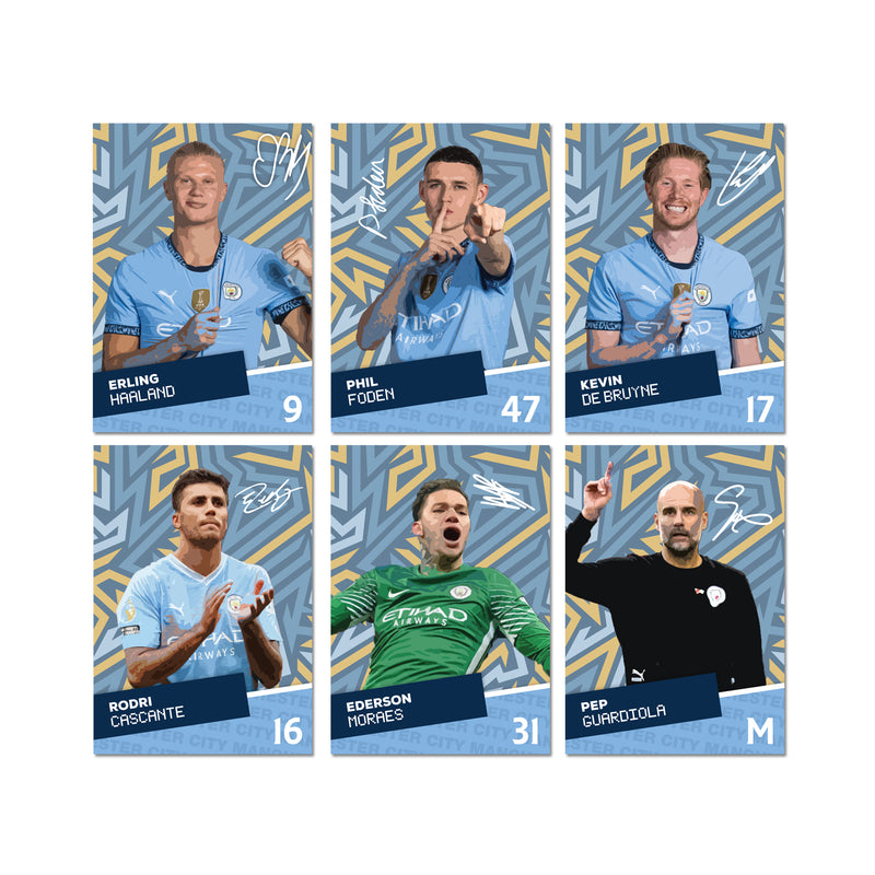 Manchester City Players SIGNED A6 Poster Pack - 6 Autographed Poster Print Cards (Haaland, Foden, De Bruyne, Rodri, Ederson, Guardiola)