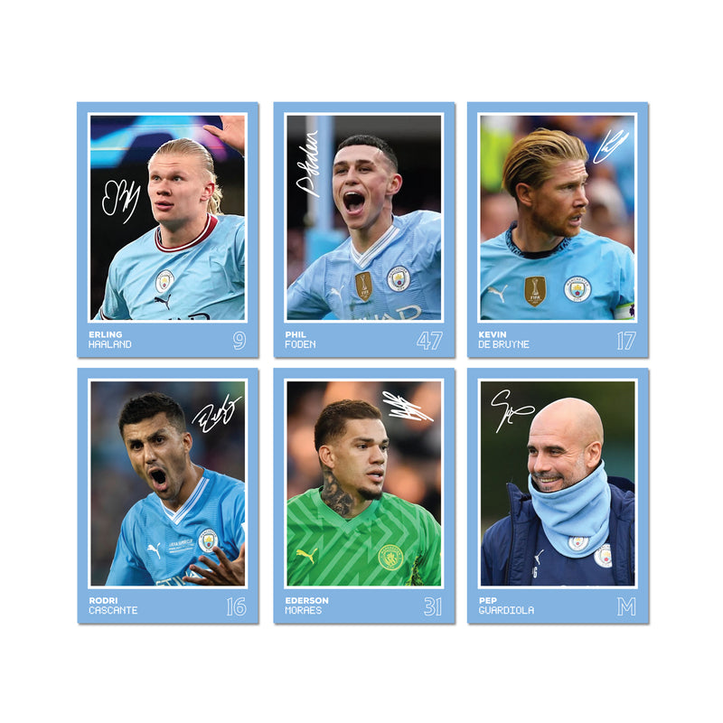 Manchester City Players SIGNED A6 Poster Pack 2 - 6 Autographed Poster Print Cards (Haaland, Foden, De Bruyne, Rodri, Ederson, Guardiola)