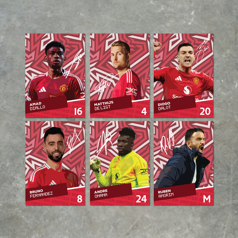 Manchester United Players SIGNED A6 Poster Pack - 6 Autographed Poster Print Cards (Diallo, De Ligt, Dalot, Fernandez, Onana, Amorin)