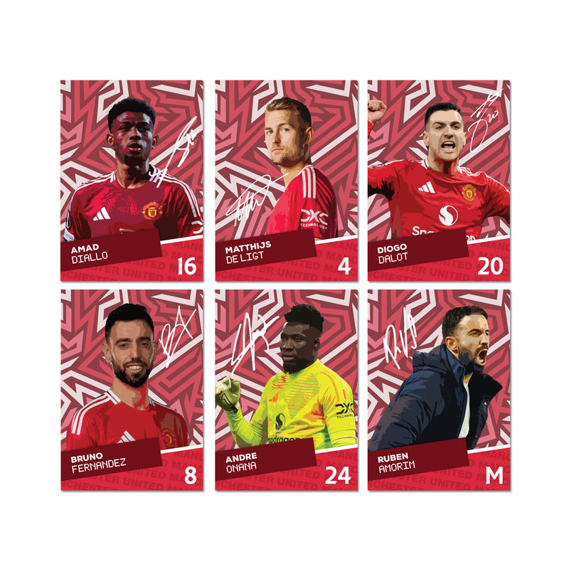 Manchester United Players SIGNED A6 Poster Pack - 6 Autographed Poster Print Cards (Diallo, De Ligt, Dalot, Fernandez, Onana, Amorin)