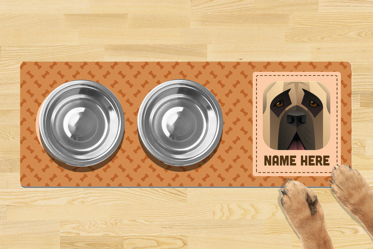 Personalised Dog Breed Dog Bowl Mat 880mm x 300mm2 Bowl Design - MASTIFF