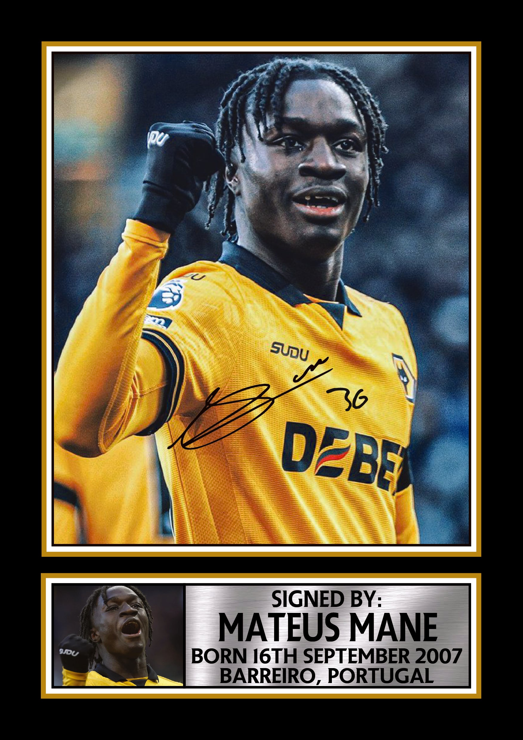 Mateus Mane Signed Football Memorabilia Plaque – Framed Autograph Disp