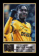 Mateus Mane Signed Football Memorabilia Plaque – Framed Autograph Display with Photo & Stats – Collector’s Gift for Fans –  Born 2007, Barreiro Portugal