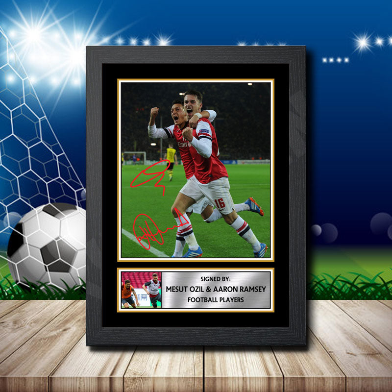 Mesut Ozil + Aaron Ramsey 2 Printed Signature Footballers Star Poster Print Framed Wall Art Gift – Mesut Ozil + Aaron Ramsey 2 Printed Signature Footballers Star Poster Print