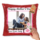 PERSONALISED MOTHERS DAY SUBLIMATED SEQUIN CUSHION WITH INSERT ANY PHOTO WITH TEXT HIGH QUALITY DESIGN 1