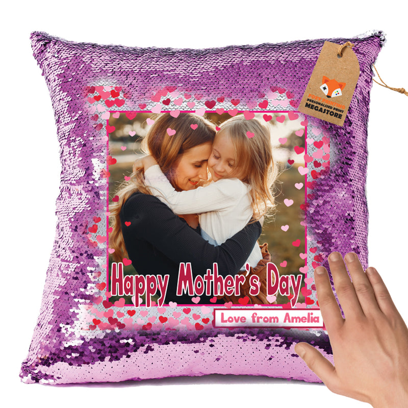 PERSONALISED MOTHERS DAY SUBLIMATED SEQUIN CUSHION WITH INSERT ANY PHOTO WITH TEXT HIGH QUALITY DESIGN 2