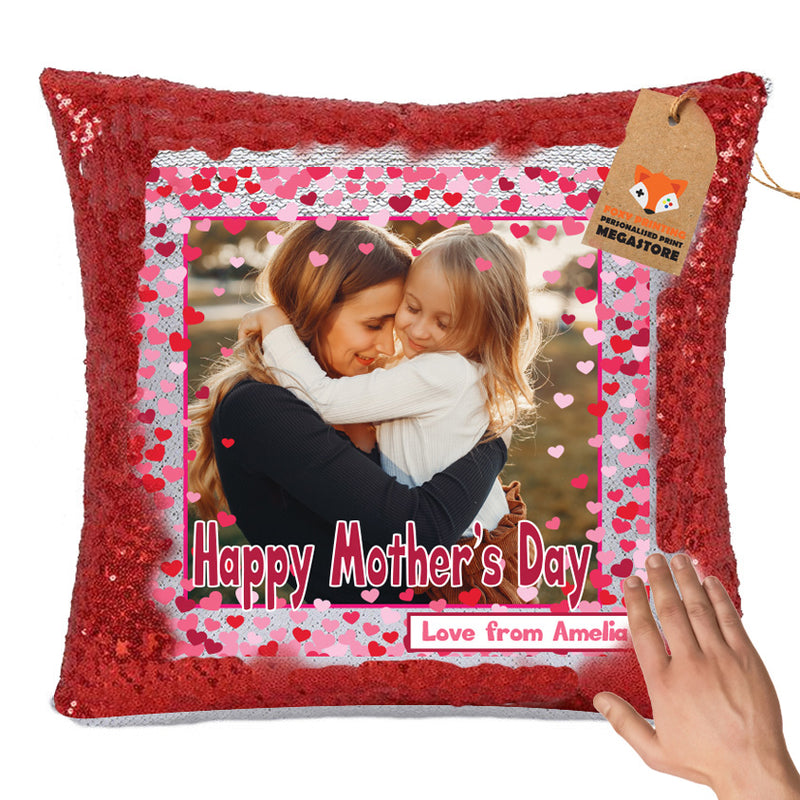 PERSONALISED MOTHERS DAY SUBLIMATED SEQUIN CUSHION WITH INSERT ANY PHOTO WITH TEXT HIGH QUALITY DESIGN 2