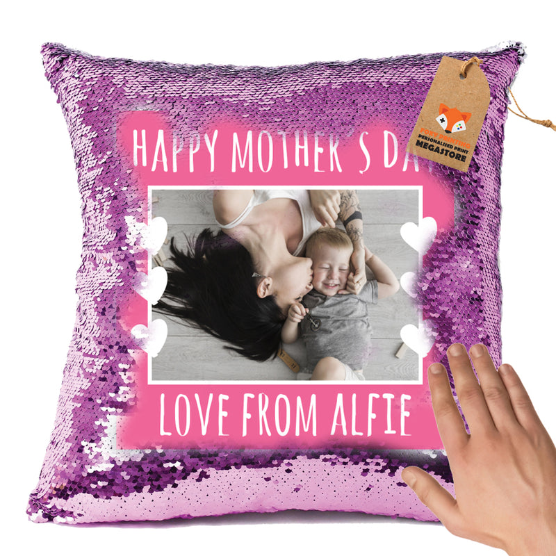 PERSONALISED MOTHERS DAY SUBLIMATED SEQUIN CUSHION WITH INSERT ANY PHOTO WITH TEXT HIGH QUALITY DESIGN 3