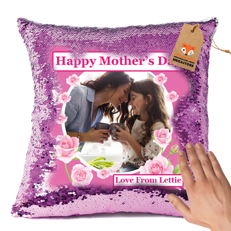 PERSONALISED MOTHERS DAY SUBLIMATED SEQUIN CUSHION WITH INSERT ANY PHOTO WITH TEXT HIGH QUALITY DESIGN 4