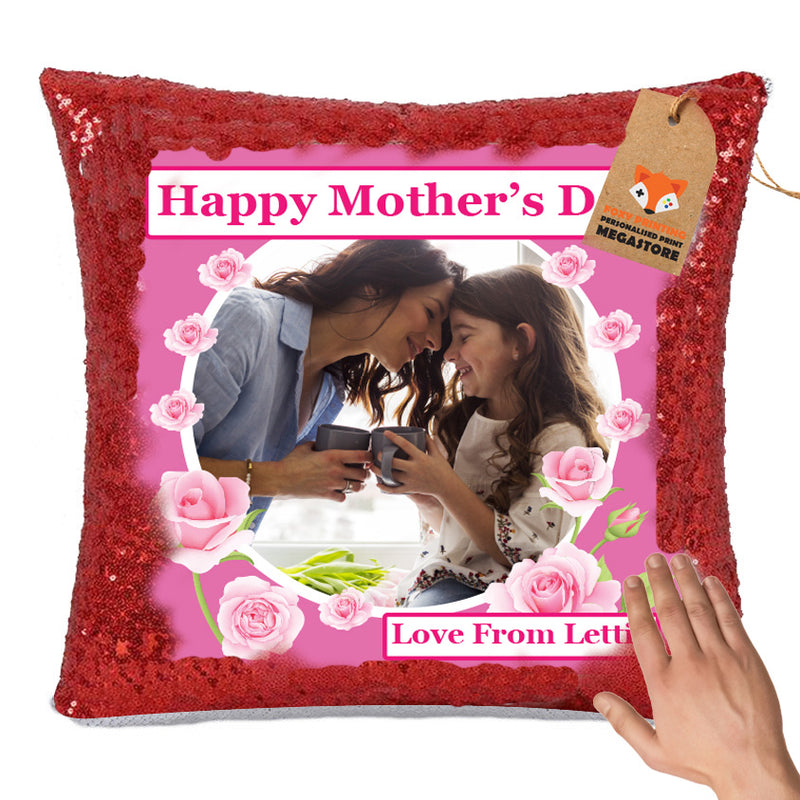 PERSONALISED MOTHERS DAY SUBLIMATED SEQUIN CUSHION WITH INSERT ANY PHOTO WITH TEXT HIGH QUALITY DESIGN 4