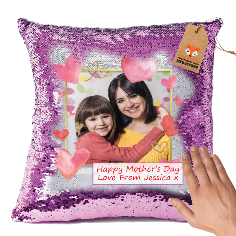 PERSONALISED MOTHERS DAY SUBLIMATED SEQUIN CUSHION WITH INSERT ANY PHOTO WITH TEXT HIGH QUALITY DESIGN 5