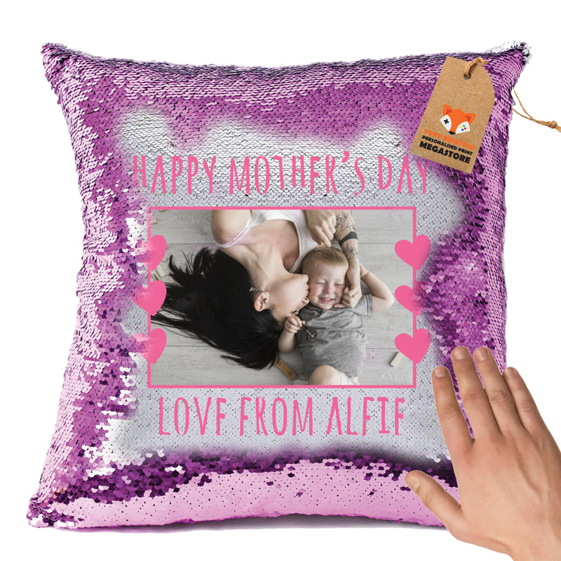 PERSONALISED MOTHERS DAY SUBLIMATED SEQUIN CUSHION WITH INSERT ANY PHOTO WITH TEXT HIGH QUALITY DESIGN 6