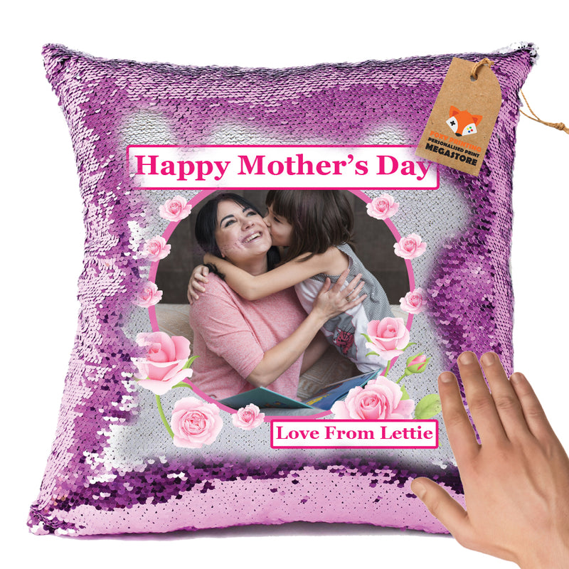 PERSONALISED MOTHERS DAY SUBLIMATED SEQUIN CUSHION WITH INSERT ANY PHOTO WITH TEXT HIGH QUALITY DESIGN 7