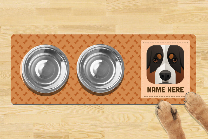 Personalised Dog Breed Dog Bowl Mat (880mm x 300mm)(2 Bowl Design) - MOUNTAIN DOG