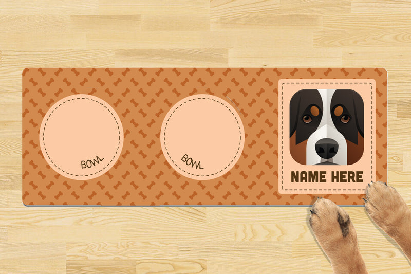 Personalised Dog Breed Dog Bowl Mat (880mm x 300mm)(2 Bowl Design) - MOUNTAIN DOG