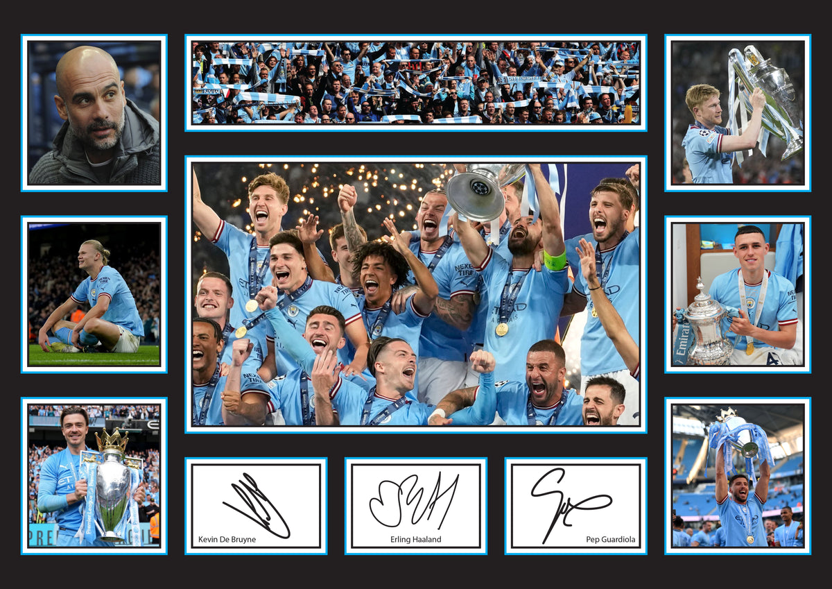 Manchester City Premier League Football Team Framed Printed Signature Print – Fan Gift – Wall Art – Manchester City Premier League Football Team Framed Printed Signature Print – A4 Poster