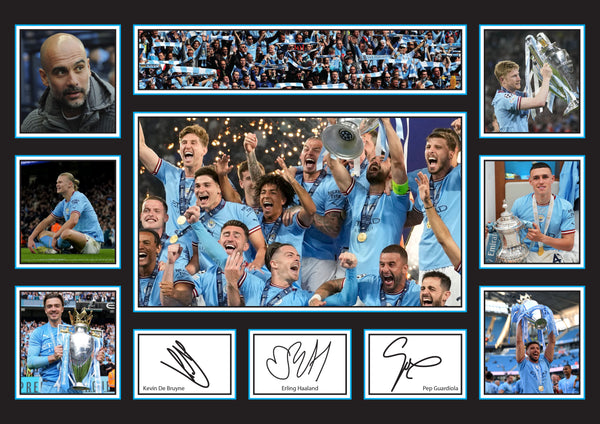 Manchester City Premier League Football Team Framed Printed Signature Print – Fan Gift – Wall Art – Reproduction Print