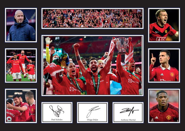 Manchester United Premier League Football Team Framed Printed Signature Print – Fan Gift – Wall Art – Reproduction Print