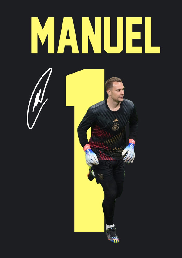 Manuel Neuer Printed Signature Poster Print – Germany National Team Goalkeeper Tribute Wall Art with Signature & Jersey Number 1