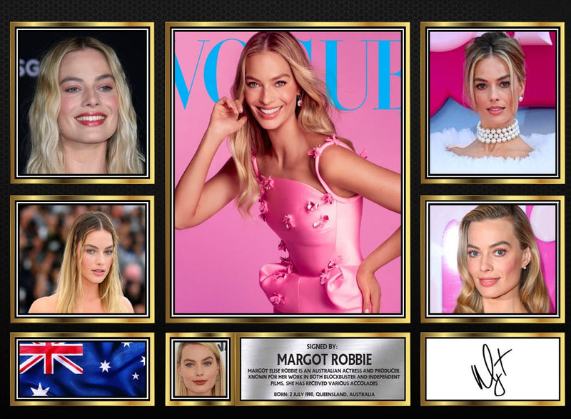 Margot Robbie Actors Framed Autographed Print - Limited Edition Autograph Fan Gift – Collectible Memorabilia Merchandise