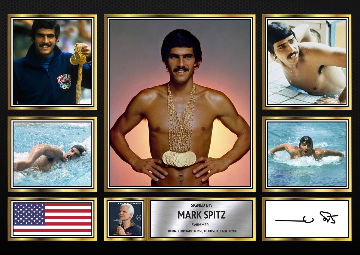 Mark Spitz Olympians Framed Printed Signature Print – Fan Gift – Wall Art – Mark Spitz Olympians Framed Printed Signature Print – A4 Poster