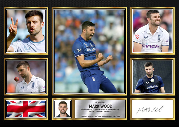 Mark Wood – Printed Signature Cricket Star Print – Reproduction Print