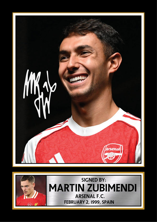 Martin Zubimendi Printed Signature Poster Print – Arsenal F.C. Midfielder – Tribute Wall Art for Fans & Collectors