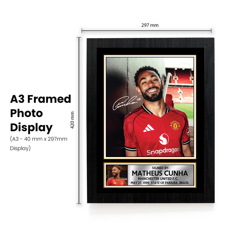 Matheus Cunha Signed Autograph Poster Print – Manchester United F.C. Forward – Soccer Memorabilia Gift for Fans