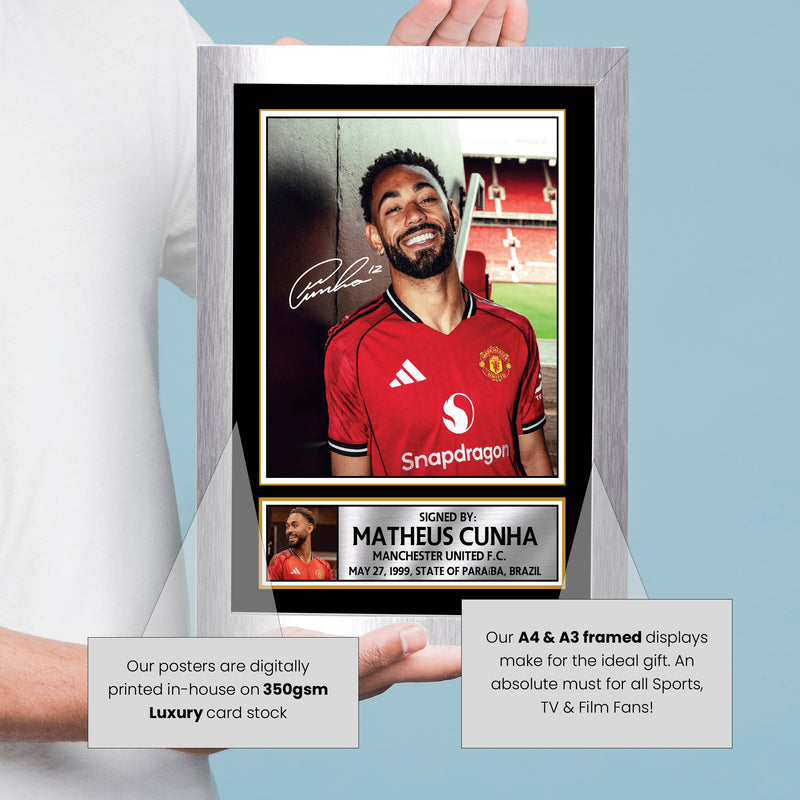 Matheus Cunha Signed Autograph Poster Print – Manchester United F.C. Forward – Soccer Memorabilia Gift for Fans