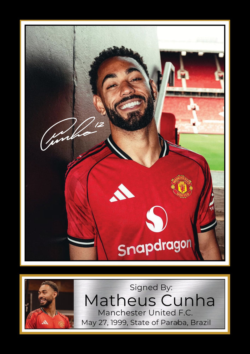 Matheus Cunha Signed Autograph Poster Print – Manchester United F.C. Forward – Soccer Memorabilia Gift for Fans