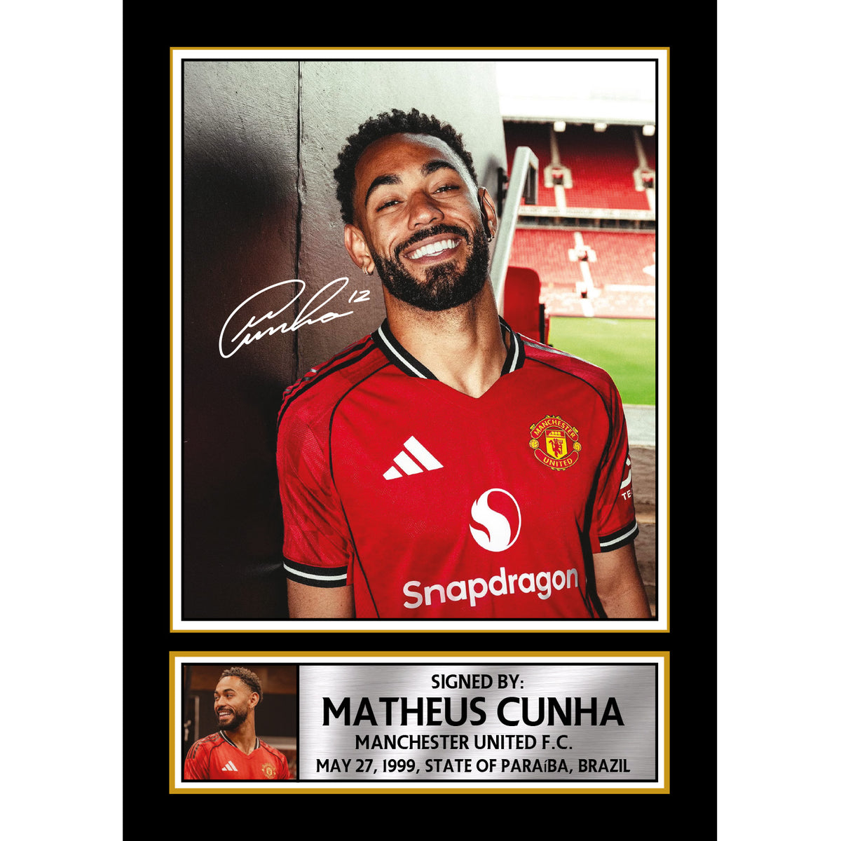 Matheus Cunha Signed Autograph Poster Print – Manchester United F.C. F