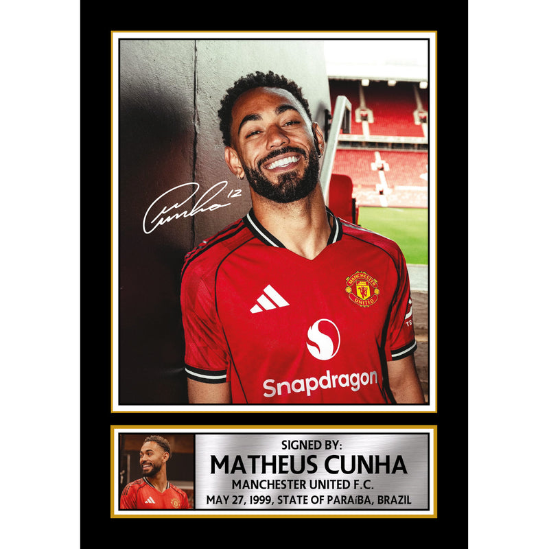 Matheus Cunha Signed Autograph Poster Print – Manchester United F.C. F