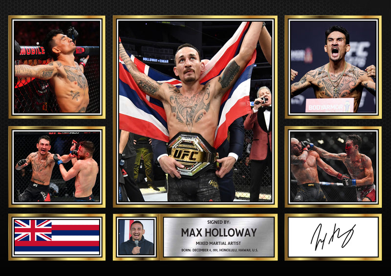 Max Holloway UFC FIighters Framed Autographed Print - Limited Edition Autograph Fan Gift – Collectible Memorabilia Merchandise