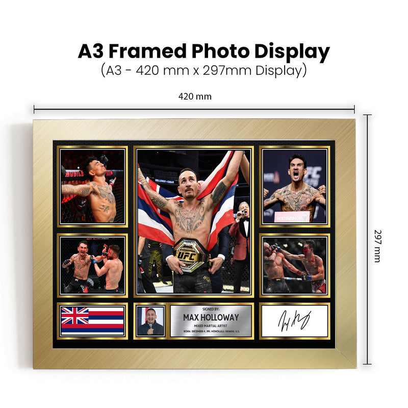 Max Holloway UFC FIighters Framed Autographed Print - Limited Edition Autograph Fan Gift – Collectible Memorabilia Merchandise