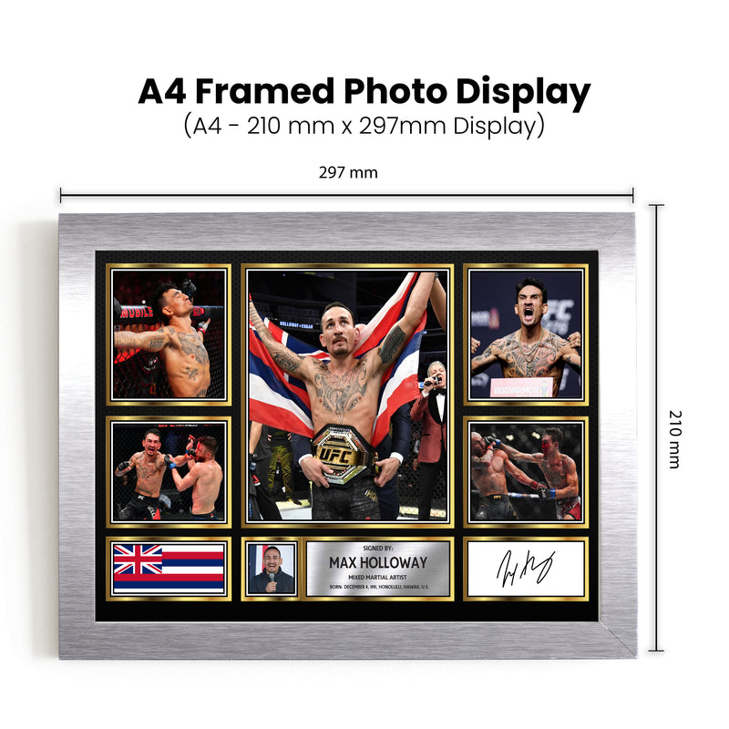 Max Holloway UFC FIighters Framed Autographed Print - Limited Edition Autograph Fan Gift – Collectible Memorabilia Merchandise