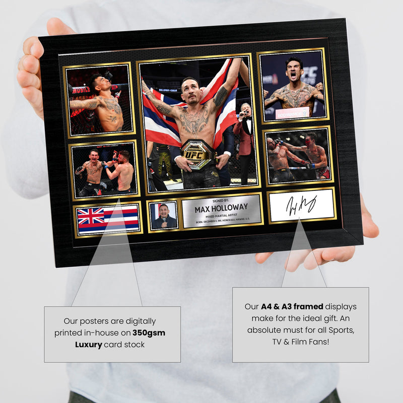 Max Holloway UFC FIighters Framed Autographed Print - Limited Edition Autograph Fan Gift – Collectible Memorabilia Merchandise