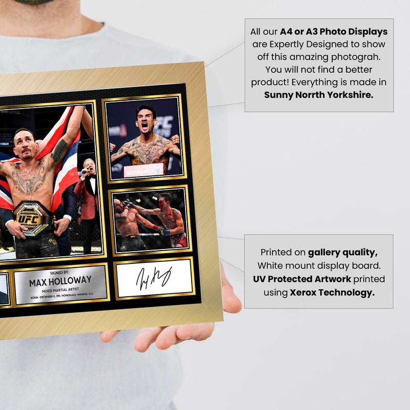 Max Holloway UFC FIighters Framed Autographed Print - Limited Edition Autograph Fan Gift – Collectible Memorabilia Merchandise