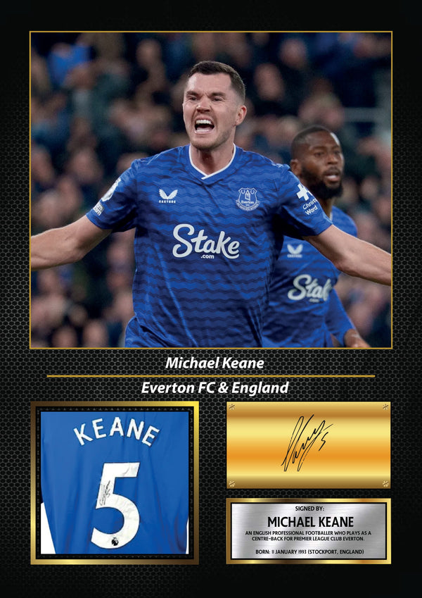 Michael Keane Printed Signature Football Wall Art – Framed Display with Everton & England Tribute – Collector’s Gift
