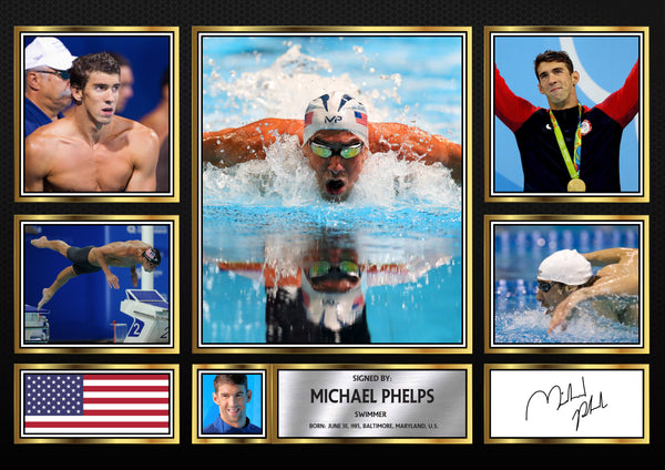 Michael Phelps Olympians Framed Printed Signature Print – Fan Gift – Wall Art – Reproduction Print