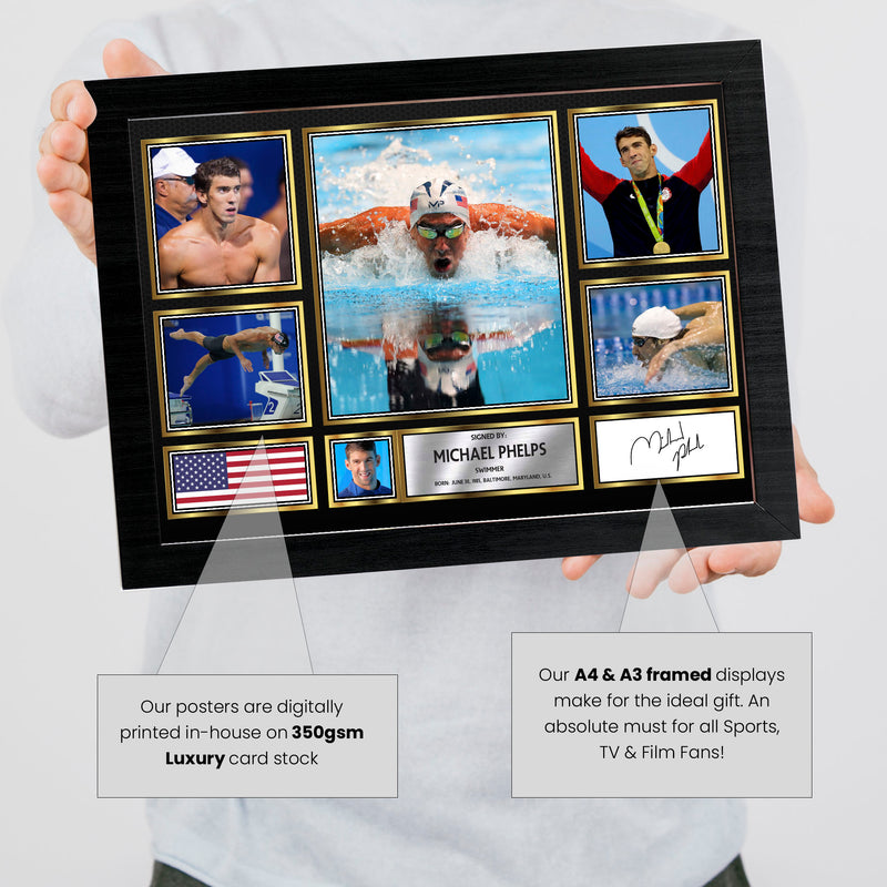 Michael Phelps Olympians Framed Autographed Print - Limited Edition Autograph Fan Gift – Collectible Memorabilia Merchandise