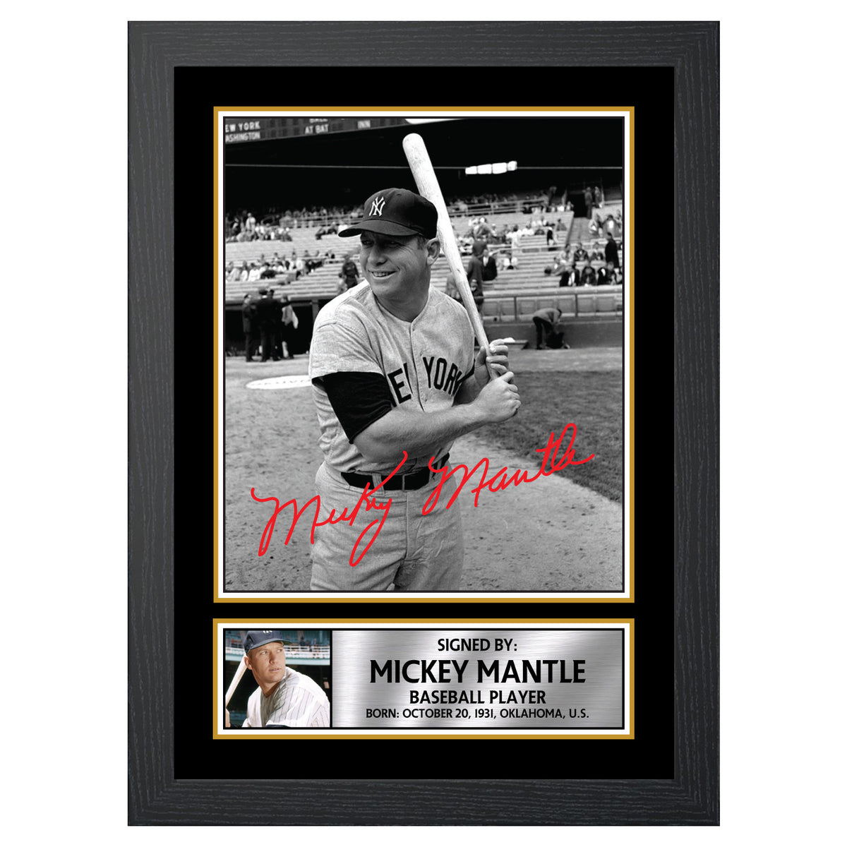 Mickey Mantle Baseball Player Printed Signature Poster Print Gift