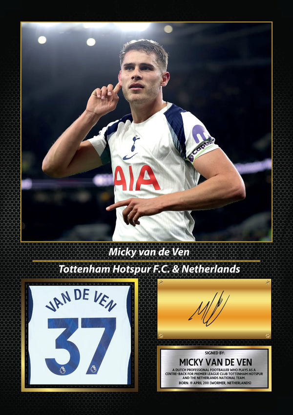 Micky van de Ven Printed Signature Football Wall Art – Framed Display with Tottenham & Netherlands Tribute – Collector’s Gift