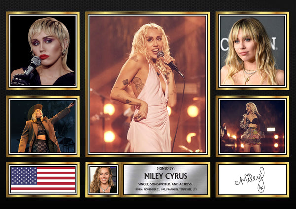 Miley Cyrus Singers Framed Printed Signature Print – Fan Gift – Wall Art – Reproduction Print