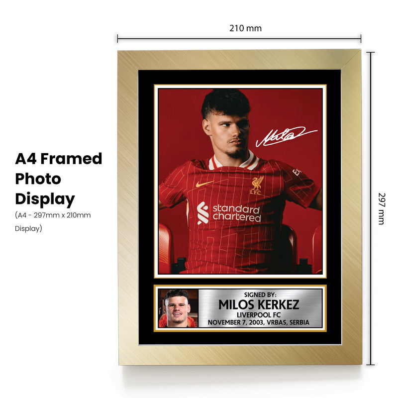 Milos Kerkez Signed Autograph Poster Print – Liverpool FC Left-Back – Soccer Memorabilia Gift for Fans